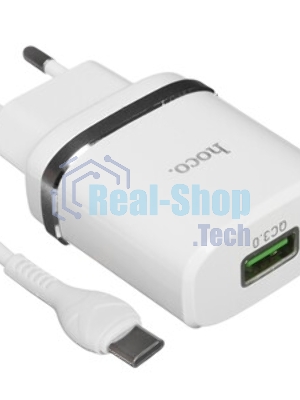 Сетевое зарядное устройство + Кабель Micro HOCO HC-16286 C12Q/1m/QC 3.0/1 USB/Выход: 5V_9V_12V, 18W, белый