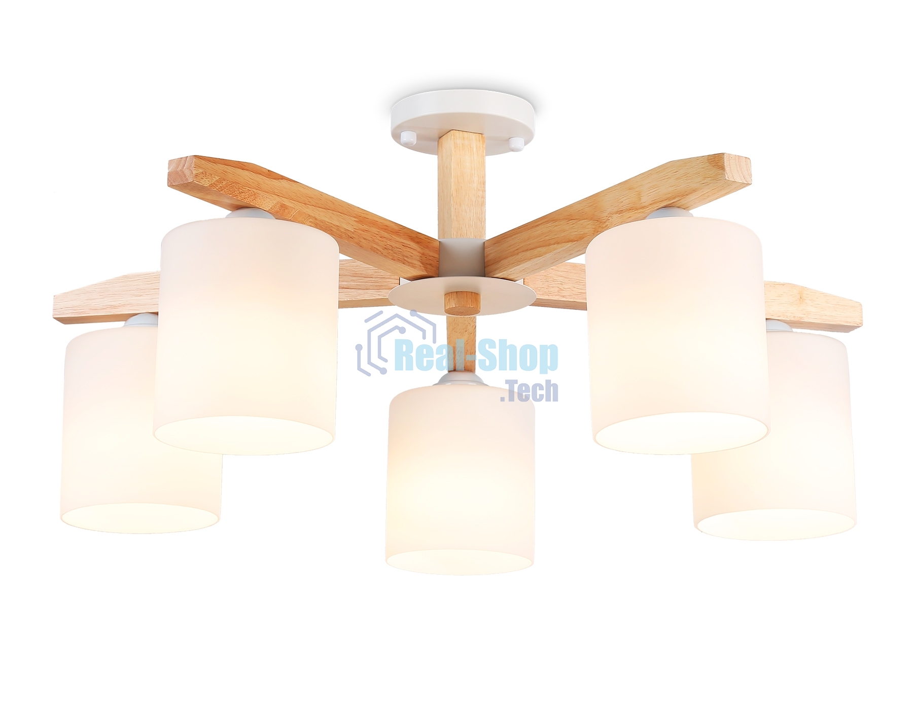 Светильник Ambrella light TR83113/5 WH/LW белый/светлое дерево E27/5 max 40W D700*325