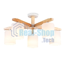 Светильник Ambrella light TR83113/5 WH/LW белый/светлое дерево E27/5 max 40W D700*325