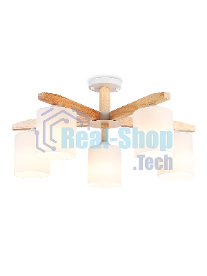 Светильник Ambrella light TR83113/5 WH/LW белый/светлое дерево E27/5 max 40W D700*325