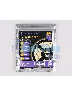 Светодиодная лента Ambrella light GS3902 2835 324Led/ 26W m/ 24V IP20 4500K/ 5000*18*1.2mm (2 конт.)