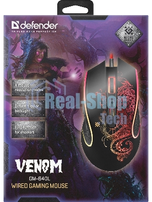 Мышь проводная Defender Venom GM-640L черный, 3200 dpi, USB, кнопки - 8