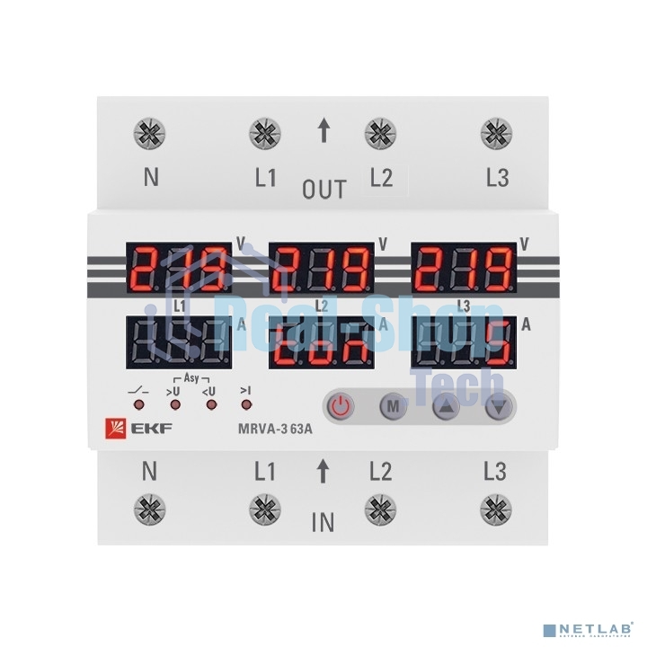 Трехфазное реле напряжения и тока с дисп. MRVA-3 63A EKF MRVA-3-63A EKF
