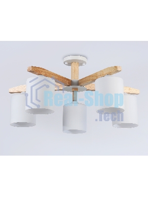 Светильник Ambrella light TR83113/5 WH/LW белый/светлое дерево E27/5 max 40W D700*325