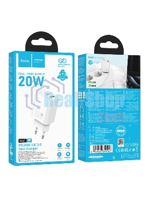 Зарядное устройство Hoco 20Вт, 3А, QC3.0/PD, 1xUSB, 1xType-C, N61, белый, коробка