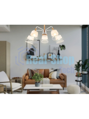 Светильник Ambrella light TR4738/5 WH/LW белый/светлое дерево E27/5 max 40W D760*350