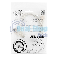 Кабель-удлинитель USB2.0 Pro Cablexpert CCF-USB2-AMAF-TR-0.75M, AM/AF, 0,75м, экран, 2феррит.кольца, прозрачный, пакет