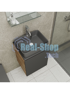 Тумба Bau Dream Blackwood 50 графит, раковина BAU Cerama 48х37 темно-серая матовая, смеситель Hotel Dream, нерж. сталь, выпуск клик клак, белый