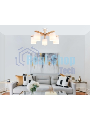 Светильник Ambrella light TR83113/5 WH/LW белый/светлое дерево E27/5 max 40W D700*325