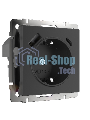 Розетка с заземлением, шторками и USB тип A+C (черный)