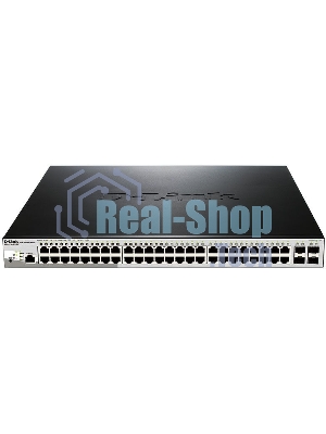 Коммутатор D-Link DGS-1210-52P/ME/B1A, L2 Managed Switch with 48 10/100/1000Base-T ports and 4 1000Base-X SFP ports (8 PoE ports 802.3af/802.3at (30 W), 16 PoE ports 802.3af (15,4 W), PoE Budget 193 W). 16K Mac