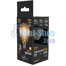 Лампа светодиодная филаментная Gauss Filament 5Вт цок.: E14 свеча 220B св. свеч. бел. теп. (упак.: 10 шт)
