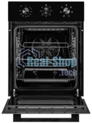 Встраиваемый духовой шкаф Monsher MOE 4563 Noir, электрический, High-Tech, объем 50 л, конвекция, гриль, 3 стекла в дверце, съемные стекла, съемная дверца, телескопические направляющие, черный