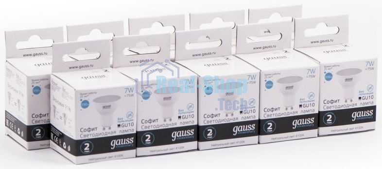 Лампа светодиодная Gauss Elementary MR16 7Вт цок.: GU10 спот 220B 4100K св. свеч. бел. нейт. MR16 (упак.: 10 шт) (13627)