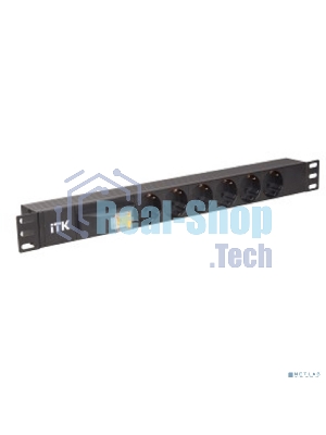 Блок ITK PDU 6 розеток DIN49440 (нем. cтанд.), с автоматом на 10А,1U, без шнура, вх. IEC320 C14, алюминиевый профиль, черный