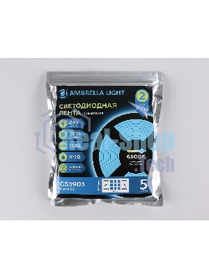 Светодиодная лента Ambrella light GS3903 2835 324Led/ 26W m/ 24V IP20 6500K/ 5000*18*1.2mm (2 конт.)