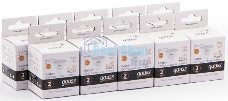 Лампа светодиодная Gauss Elementary MR16 7Вт цок.: GU5.3 спот 220B 3000K св. свеч. бел. теп. MR16 (упак.: 10 шт) (13517)