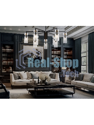 Люстра Ambrella light LH56117/9 BK/BS/CL черный/латунь/прозрачный E14*9 max 40W D765*440