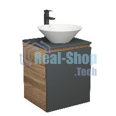 Тумба Bau Dream Blackwood 50 графит, раковина BAU Dream D43, смеситель для раковины высокий Hotel Black, черный