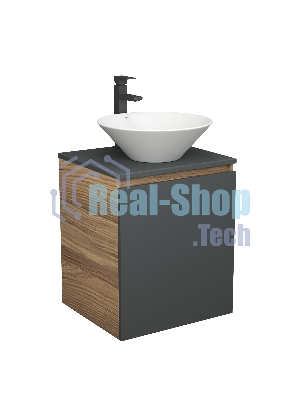 Тумба Bau Dream Blackwood 50 графит, раковина BAU Dream D43, смеситель для раковины высокий Hotel Black, черный