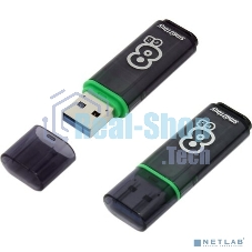 Флешка USB SmartBuy Glossy series Dark Grey (SB8GbGS-DG), 8Gb, USB 3.0, R/W 75/30, серый/зеленый