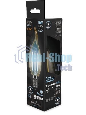 Лампа светодиодная филаментная Gauss Filament 5Вт цок.: E14 свеча 220B св. свеч. бел. нейт. (упак.: 10 шт)