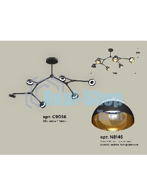 Светильник Ambrella light XB9056101/6 SBK/PYG/CL черный песок/золото желтое полированное/прозрачный GX53 (C9056, N8145)