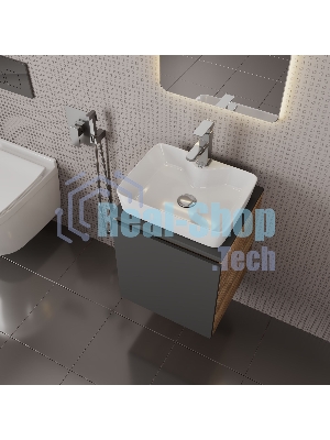 Тумба Bau Dream Blackwood 50 графит, раковина BAU Cerama 48х37 белая, смеситель Hotel Still, нерж. сталь, выпуск клик клак, хром