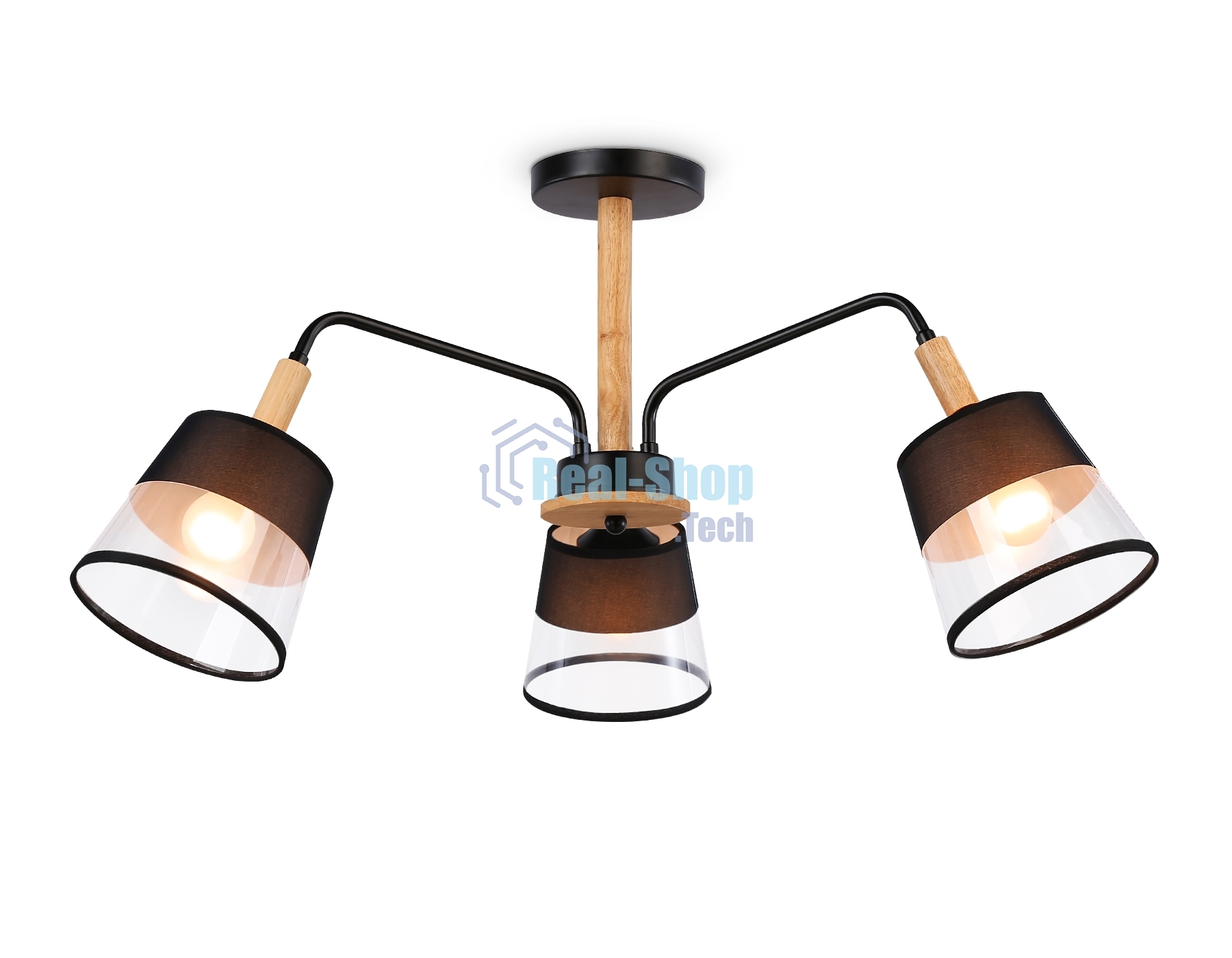 Светильник Ambrella light TR4740/3 BK/LW черный/светлое дерево E27/3 max 40W D760*350