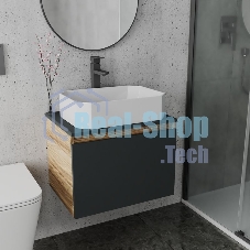 Комплект для ванной, 3 предмета (Тумба подвесная Bau Blackwood 60 графит + Раковина BAU Hotel 51х37, Смеситель высокий Hotel Black, черный)