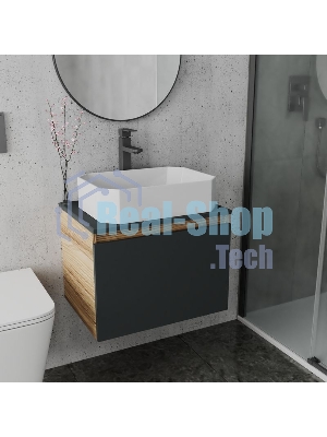 Комплект для ванной, 3 предмета (Тумба подвесная Bau Blackwood 60 графит + Раковина BAU Hotel 51х37, Смеситель высокий Hotel Black, черный)