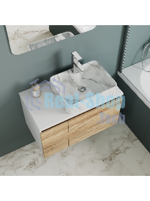 Комплект: тумба Bau Dream Blackwood 80, раковина прямоугольная BAU Cerama 48х37, мрамор, смеситель Hotel Stil, нерж сталь, выпуск клик клак хром