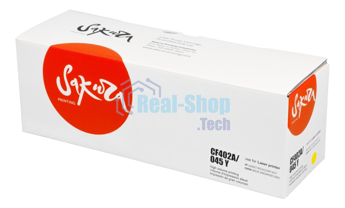 Картридж лазерный Sakura CF402A/045M для HP Color LaserJet Pro M252n/M252dn/MFP277dw/277n и Canon i-SENSYS LBP-610C, MF-630C, желтый, 1 300к.