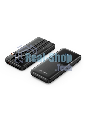 Портативный аккумулятор Vention Power Bank 10000mAh(Micro-USB/C/A/A) со встроенными кабелями 22.5W Черный с LED Дисплеем, шт.