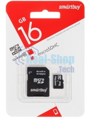 Флеш карта MicroSDHC (Transflash) 16Gb Smartbuy (Class 10)+SDадаптер