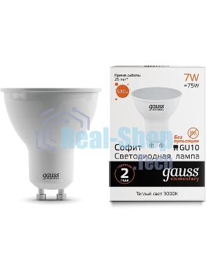 Лампа светодиодная Gauss Elementary MR16 7Вт цок.: GU10 спот 220B 3000K св. свеч. бел. теп. (упак.: 10 шт)