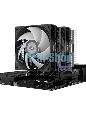 Кулер для процессора/CPU Cooler PCCooler RT620 ARGB BK (250W, 4-pin PWM, 157мм, Al/Cu, 6x6мм, 2x120мм, 73.32CFM, 34.9dBA, 2200RPM, S: 1851/1700/1200/115X, AM5/AM4, черный)