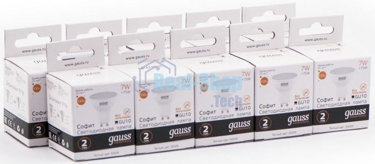 Лампа светодиодная Gauss Elementary MR16 7Вт цок.: GU10 спот 220B 3000K св. свеч. бел. теп. (упак.: 10 шт)