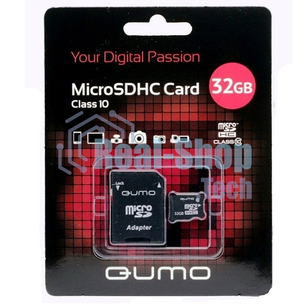 Флеш карта QUMO QM32GMICSDHC10U1 32Gb MicroSDHC Class 10 UHS-I, SD adapter