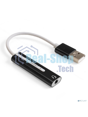 Кабель-адаптер для подключения телефонной гарнитуры к порту USB ExeGate <EX-AU-04B> (внешняя звуковая карта USB, 1x Jack3.5 F (4-контакта), кнопки: volume +, volume -, play/pause/next/previous,  Windows/Linux/MAC OS)