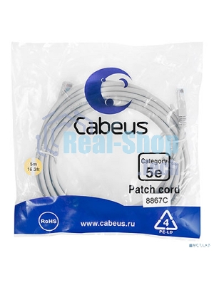 Шнур коммутационный Cabeus, Cat.5e, неэкр., U/UTP, RJ45/RJ45, LSZH, AWG24, 5м, серый