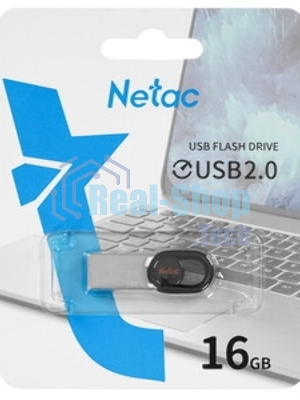 Флешка USB Netac UM2 (NT03UM2N-016G-20BK), 16Gb, USB 2.0, R/W 100/40, серебристый/черный