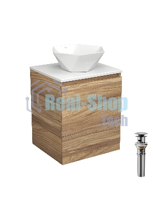 Тумба Bau Dream Blackwood 50 с дверцей, раковина BAU Crystal 40х40, выпуск клик клак, хром