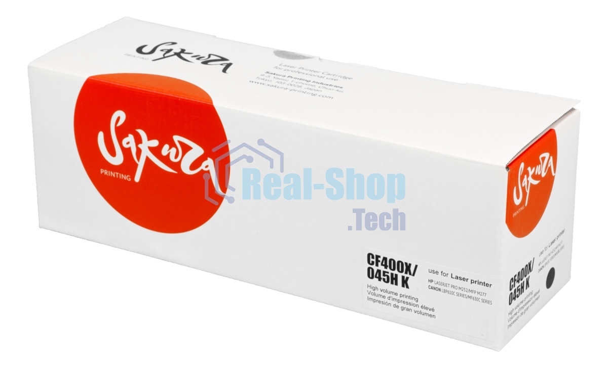 Картридж лазерный Sakura CF400X/045HBK для HP Color LaserJet Pro M252n/M252dn/MFP277dw/277n и Canon i-SENSYS LBP-610C, MF-630C, черный, 2800к.