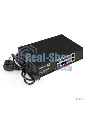Коммутатор неуправляемый ExeGate EDES-1010D.8PoE-96W (10-портовый UTP 10/100 Base-Tx: 8 портов IEEE 802.3af (PoE), мощность PoE: 25W, суммарно 96W, 2 порта RJ45 uplink, настенный/настольный, металлический корпус)