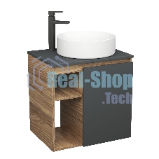 Тумба Bau Dream Blackwood 60 правая, графит, раковина BAU Dream круглая D41, смеситель для раковины высокий Hotel Black, черный