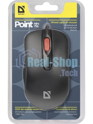 Мышь проводная Defender Point MM-756 черный, 1000 dpi, USB, кнопки - 3