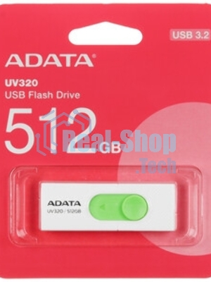 Флешка USB ADATA UV320 (AUV320-512G-RWHGN), 512Gb, USB 3.2 Gen1, R/W 100/30, белый/зеленый