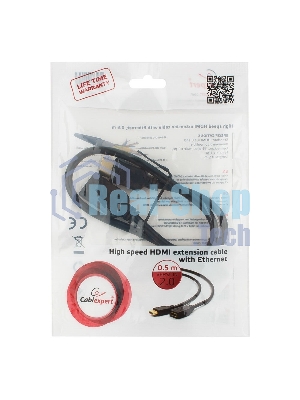 Кабель-удлинитель HDMI Cablexpert CC-HDMI4X-0.5M, 19M/19F, v2.0, позол.разъемы, экран, 0.5м, черный, пакет