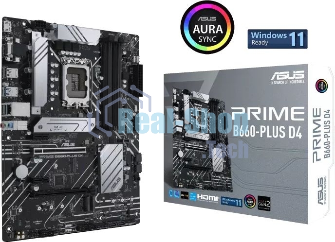 Материнская плата ASUS PRIME B660-PLUS D4, Socket LGA 1700, Intel B660, 4xDDR4, 4xSATA, 3xM.2, 1xPCIe 4.0 x16, 1xPCIe 3.0 x4, 1xHDMI, 1xDP, 1xVGA, 1x 1Gb LAN, 1xUSB-C 3.2 Gen 2x2, 2xUSB-A 3.2 Gen 2, 1xUSB-A 3.2 Gen 1, 2xUSB-A 2.0, 7.1, ATX